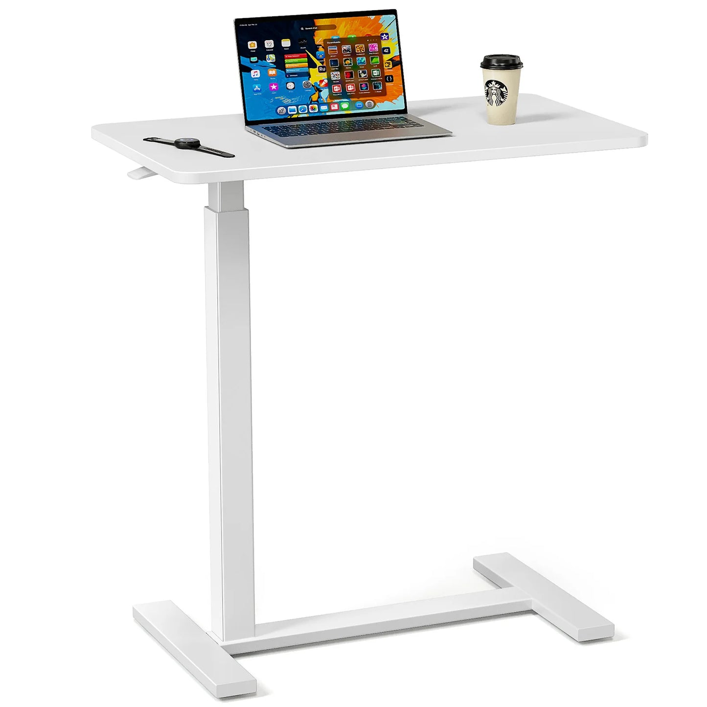 JHK Sofa Table with Hidden Wheels Overbed Bedside Adjustable Height Home Use Bed Table Laptop Mobile Standing Desk For Bedroom