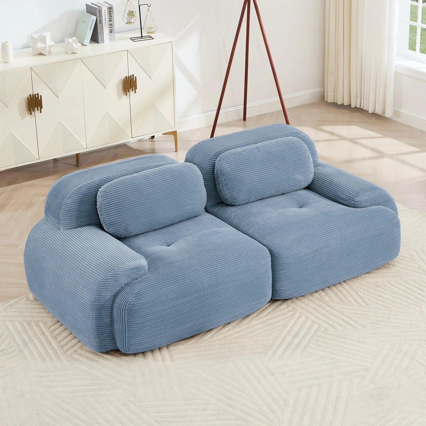 Modern Corduroy Loveseat Sofa With Curved Armrests And Plush Comfort