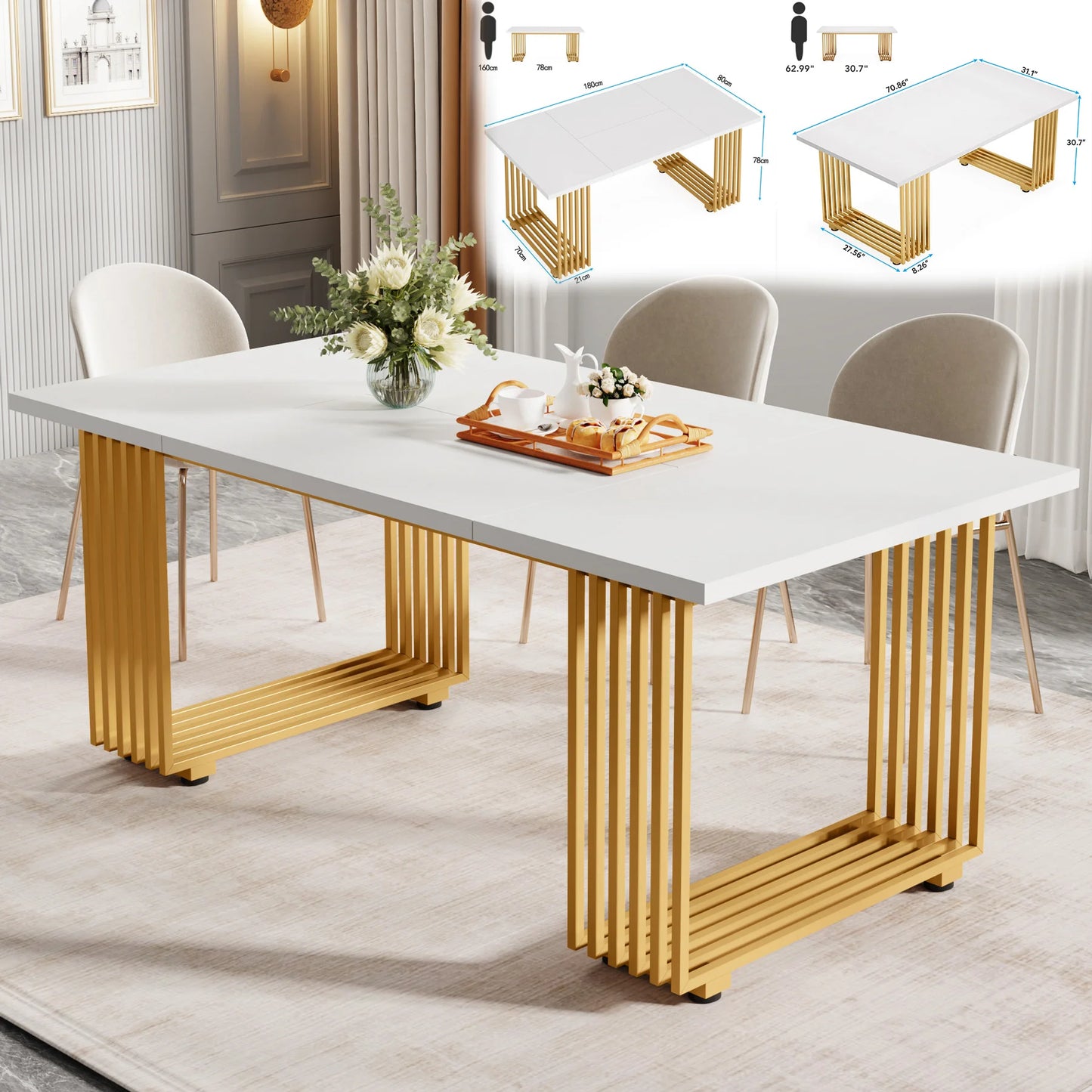 Tribesigns Dining Table With Faux Marble Top 4 To 6