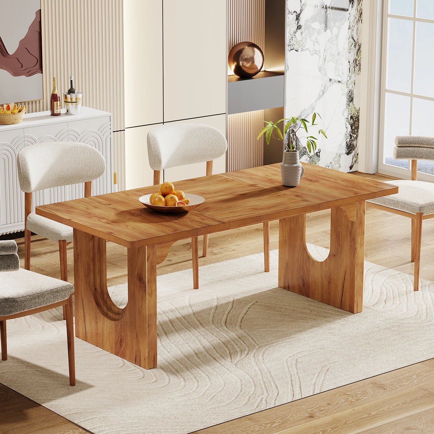 LITTLE TREE Modern Dining Table for 6 to 8 People, 71" Large Kitchen Dining Table with Wood Pedestal Base
