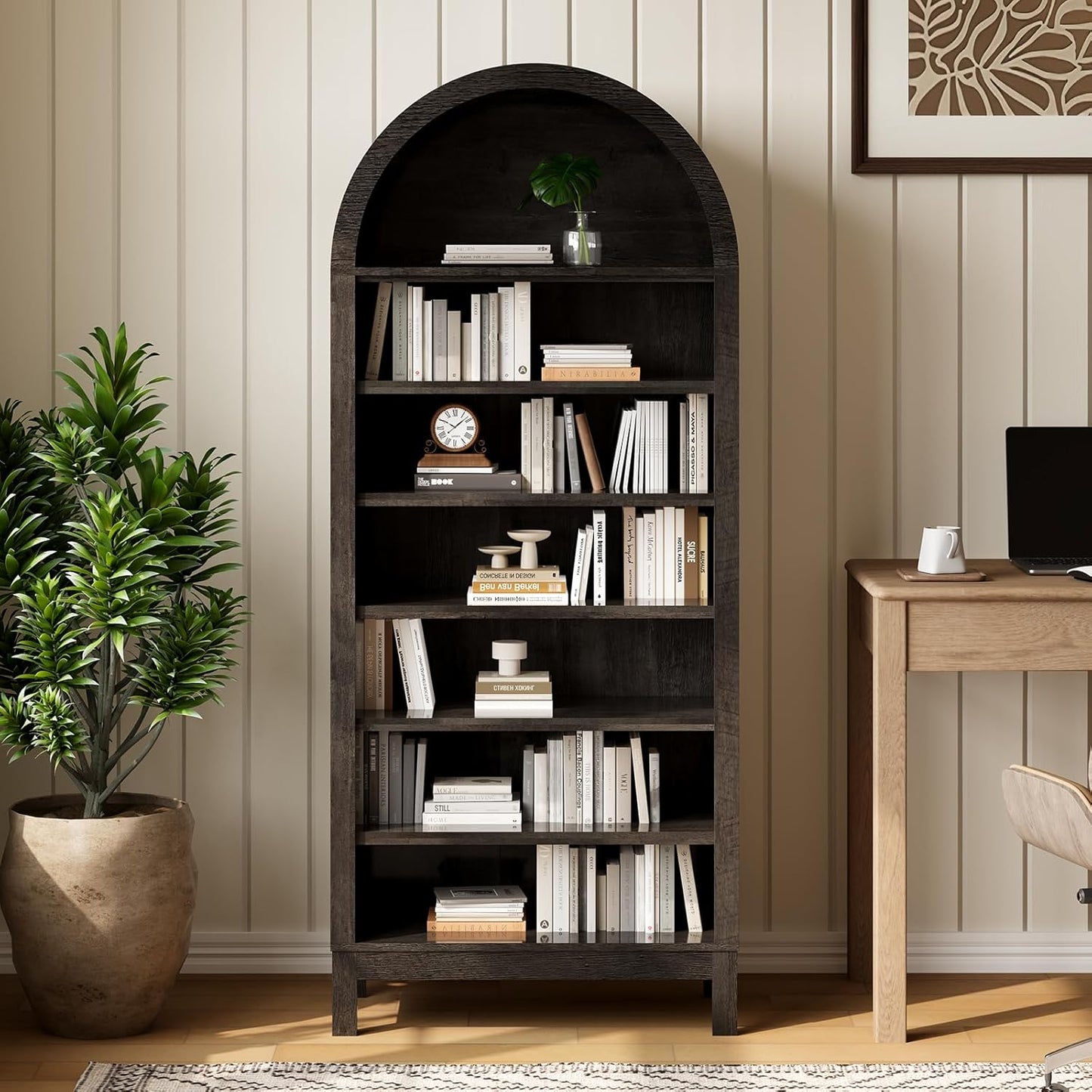 Studyset Arched Book Shelf 7 Tier Freestanding Farmhouse Style