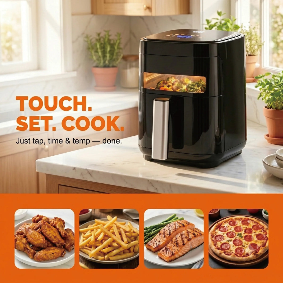 MIRASTON Touchscreen Air Fryer With Viewing Window And Preset Functions