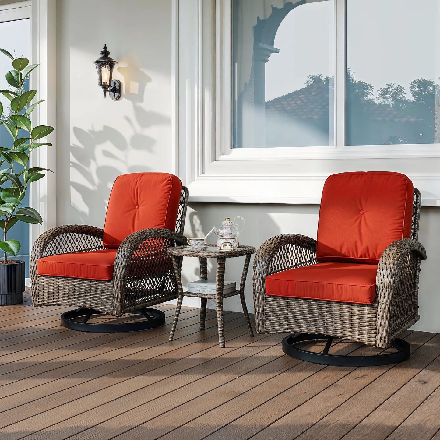 Outdoor Patio Furniture Set With Cushions And Rotating Rocking Chairs