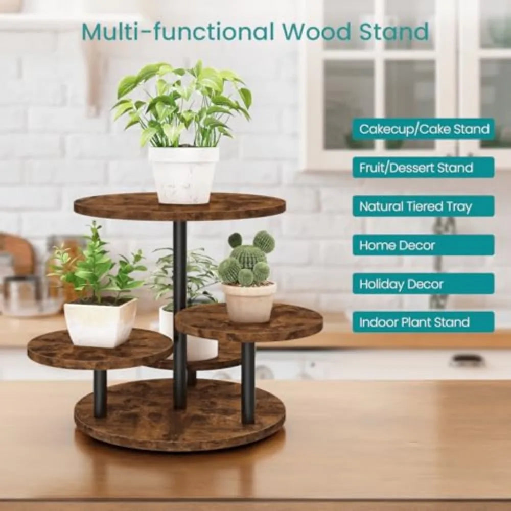 Rotating Tiered Wooden Cupcake Stand for Weddings and Celebrations
