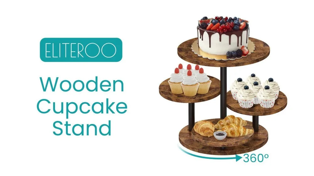 Rotating Tiered Wooden Cupcake Stand for Weddings and Celebrations