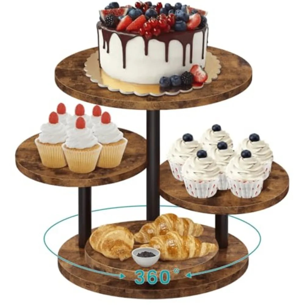 Rotating Tiered Wooden Cupcake Stand for Weddings and Celebrations