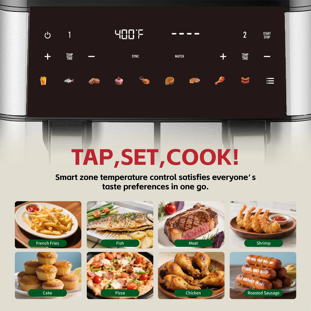 Dual Zone Air Fryer With Independent Baskets And Touchscreen