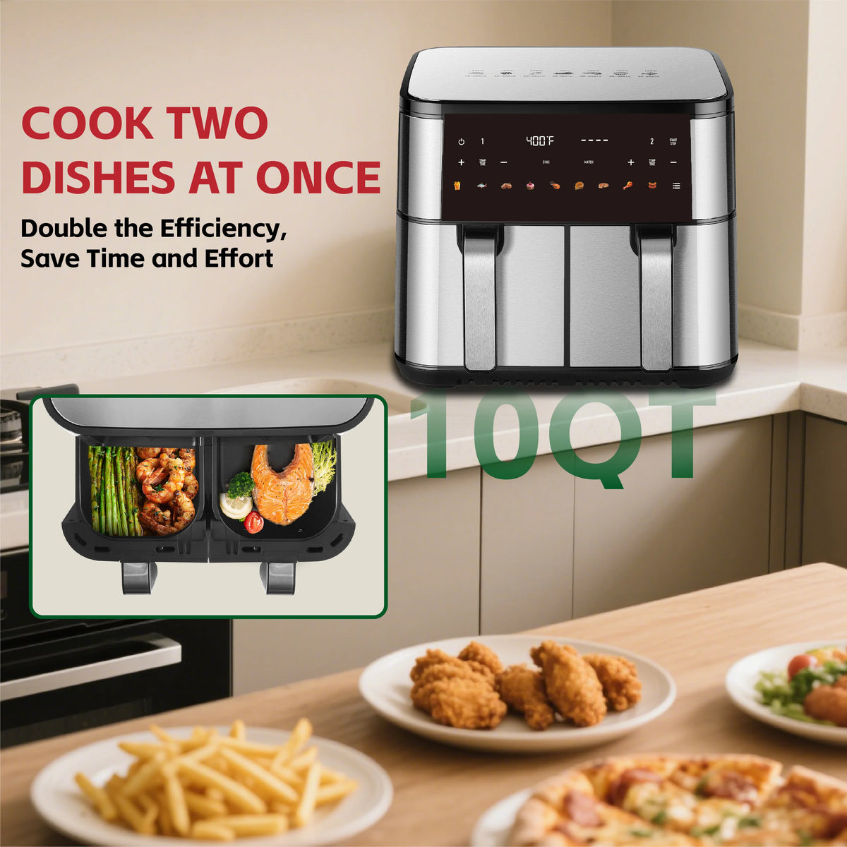Dual Zone Air Fryer With Independent Baskets And Touchscreen