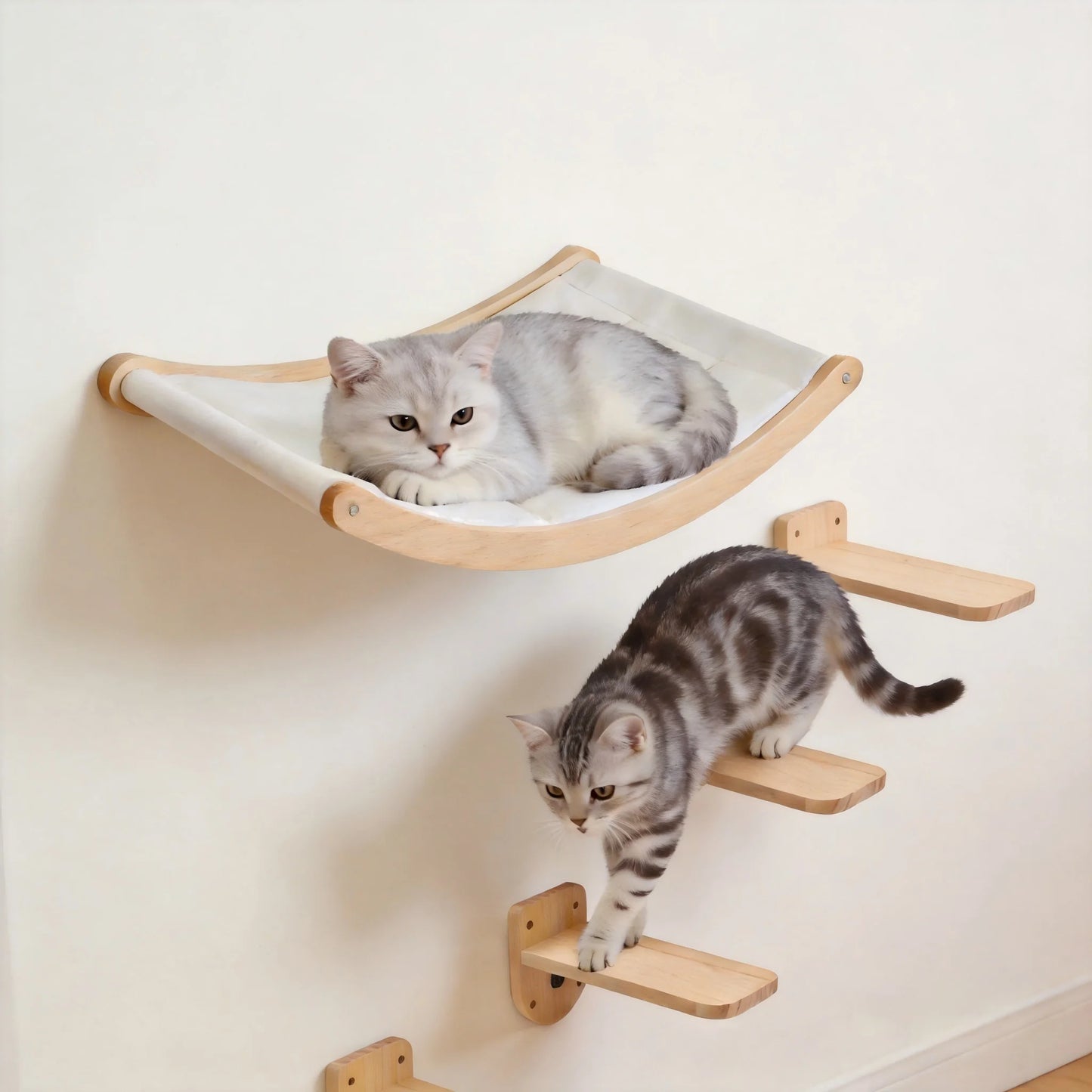 39.4In Wall-mounted Cat Roped Bridge for Indoor Cats Steps with Sisal Wall Wooden Furniture for Sleeping Playing Climbing