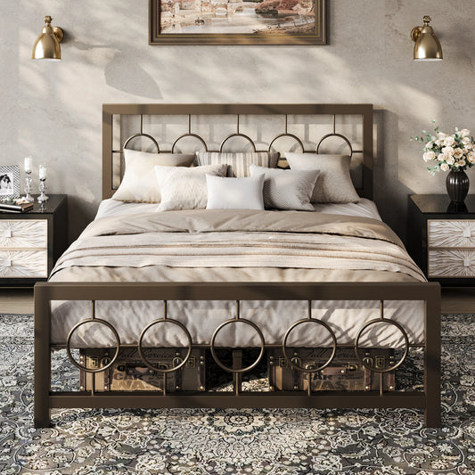 HOOMIC Metal Platform Bed Frame With Vintage Circular Headboard