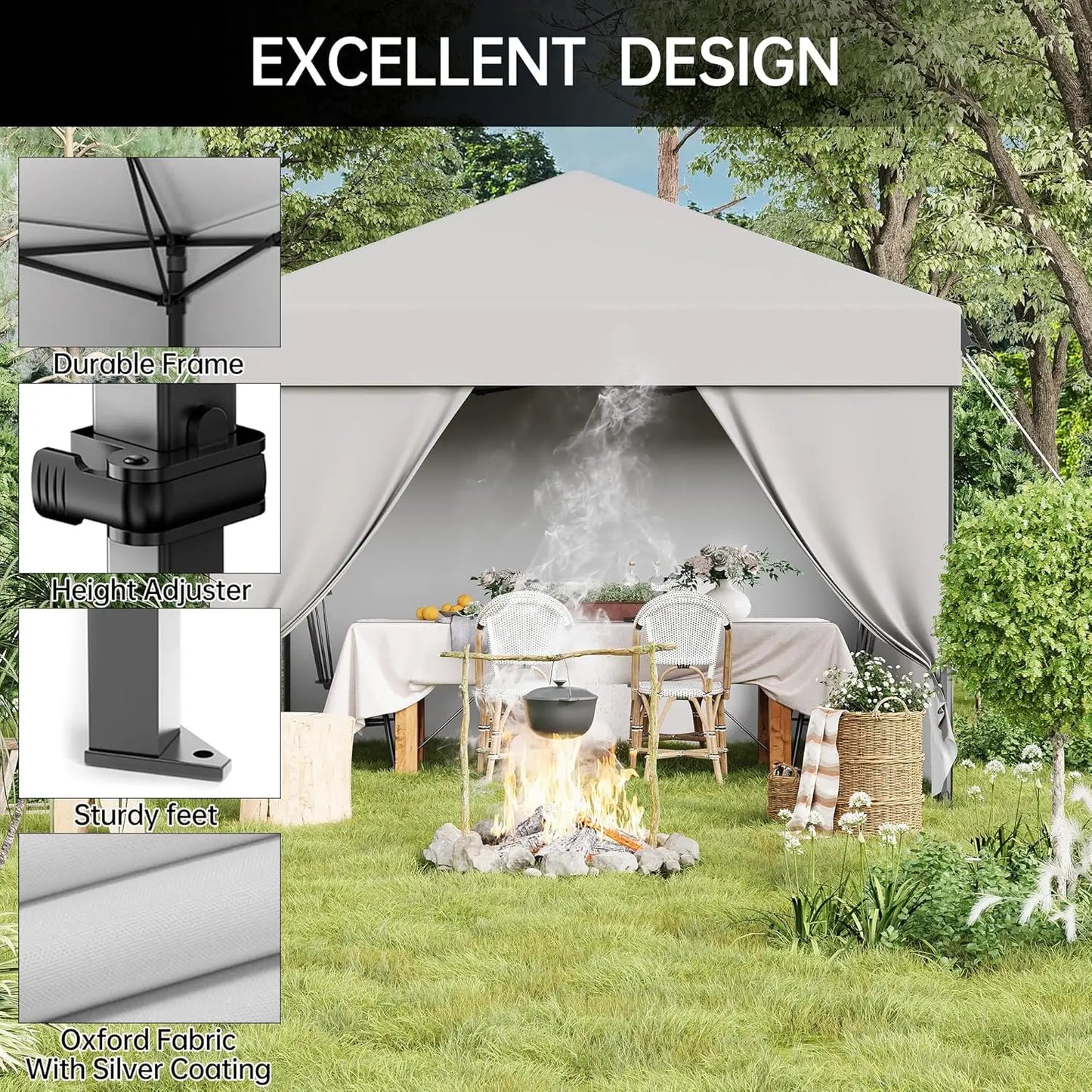 Heavy Duty Instant Pop Up Canopy Gazebo With Removable Sidewalls