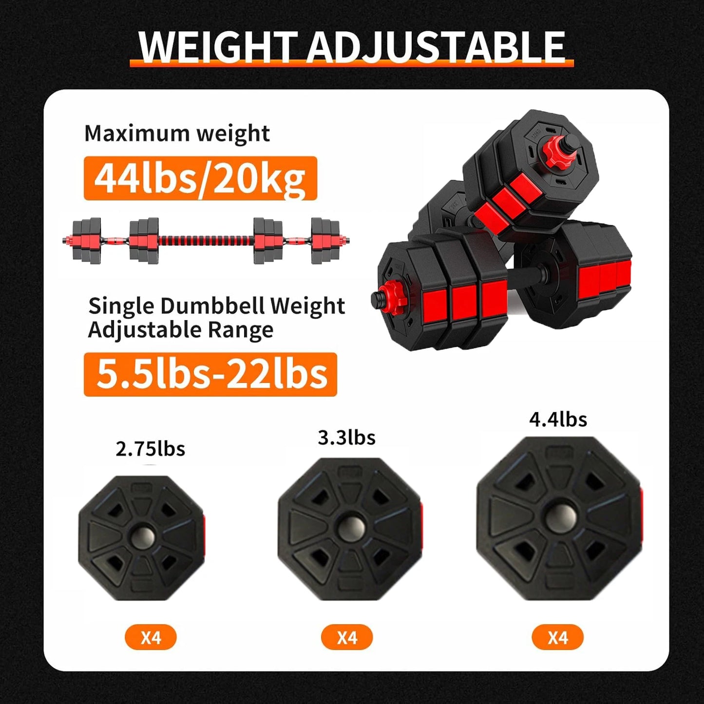 Adjustable 3 In 1 Dumbbell To Barbell Weight Set With Anti Slip Grip For Home Gym