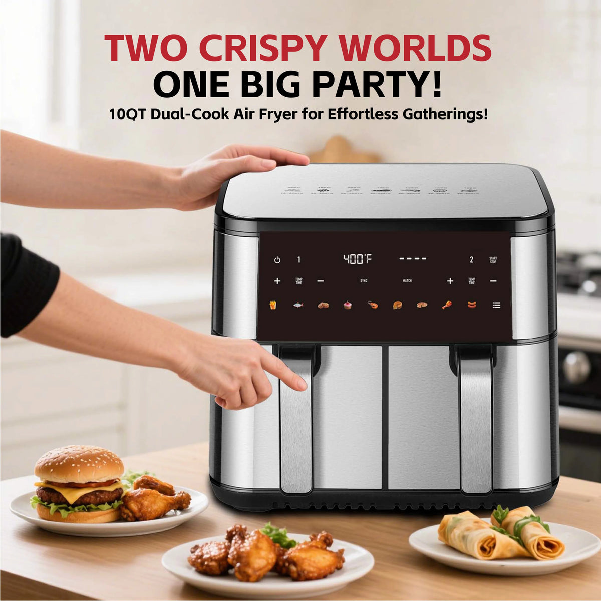 Dual Zone Air Fryer With Independent Baskets And Touchscreen