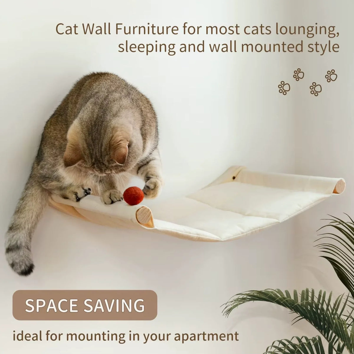 Wall Mounted Cat Hammock Set Multi Functional Climbing Shelves Perches Sisal Scratching Wooden Steps Ladder Large Cat Furniture Kit for Indoor Cats Sleeping Playing
