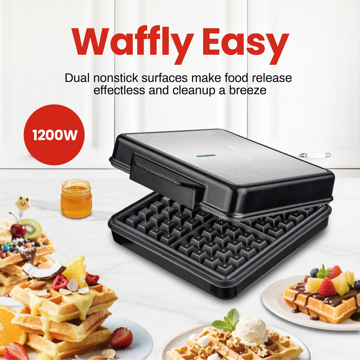 Belgian And Classic Nonstick Waffle Maker With Easy Cleanup