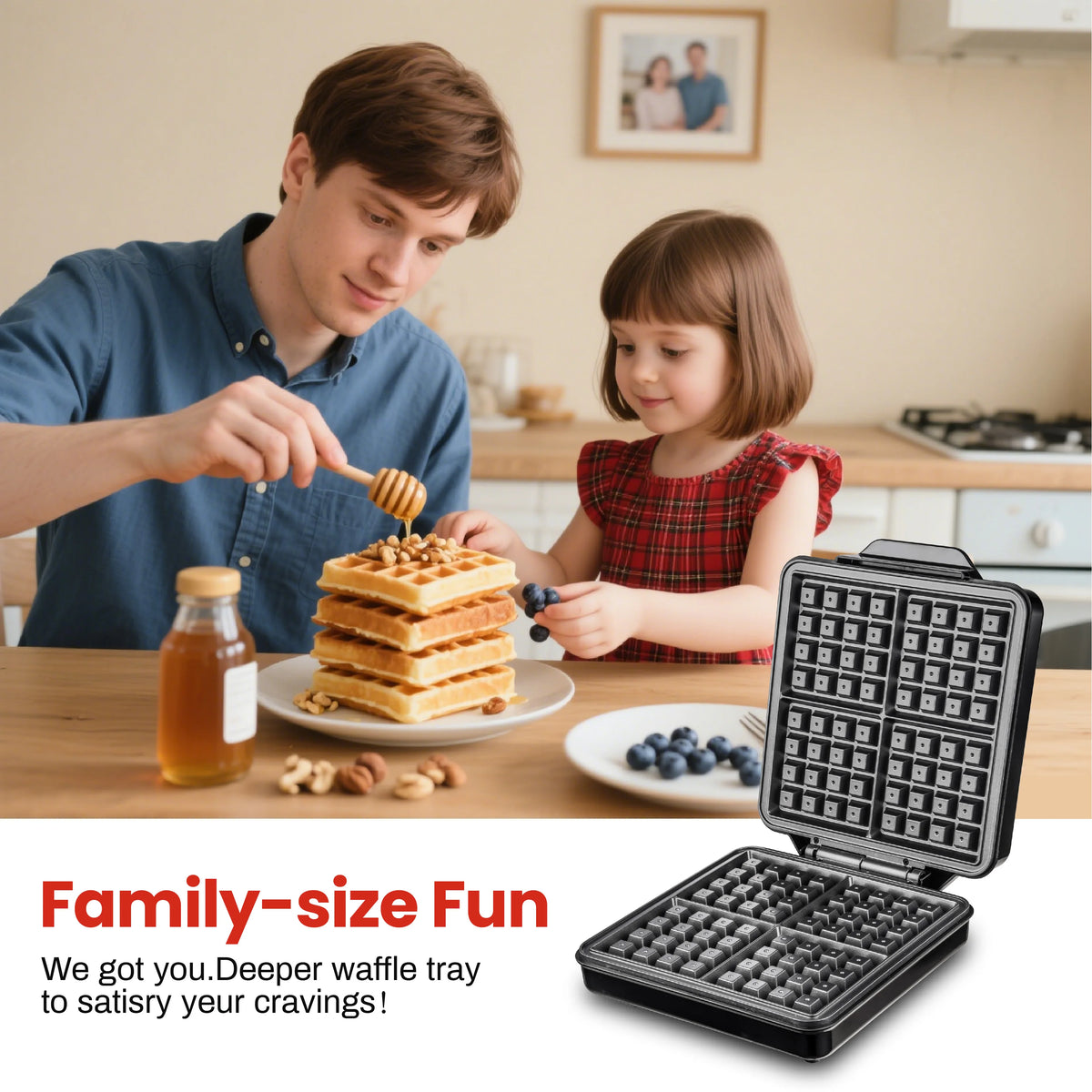 Belgian And Classic Nonstick Waffle Maker With Easy Cleanup