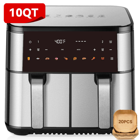Dual Zone Air Fryer With Independent Baskets And Touchscreen