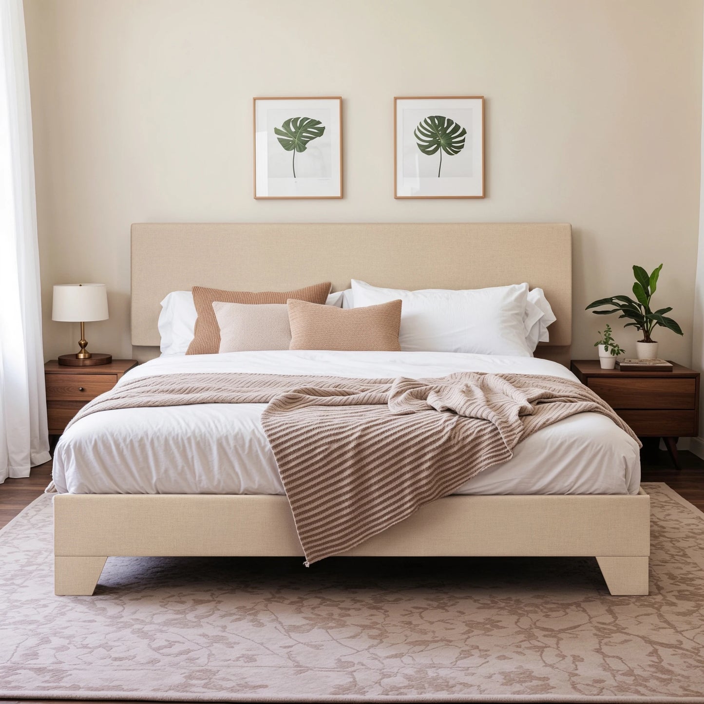 HOOMIC Upholstered Bed Frame With Adjustable Headboard In Linen Fabric