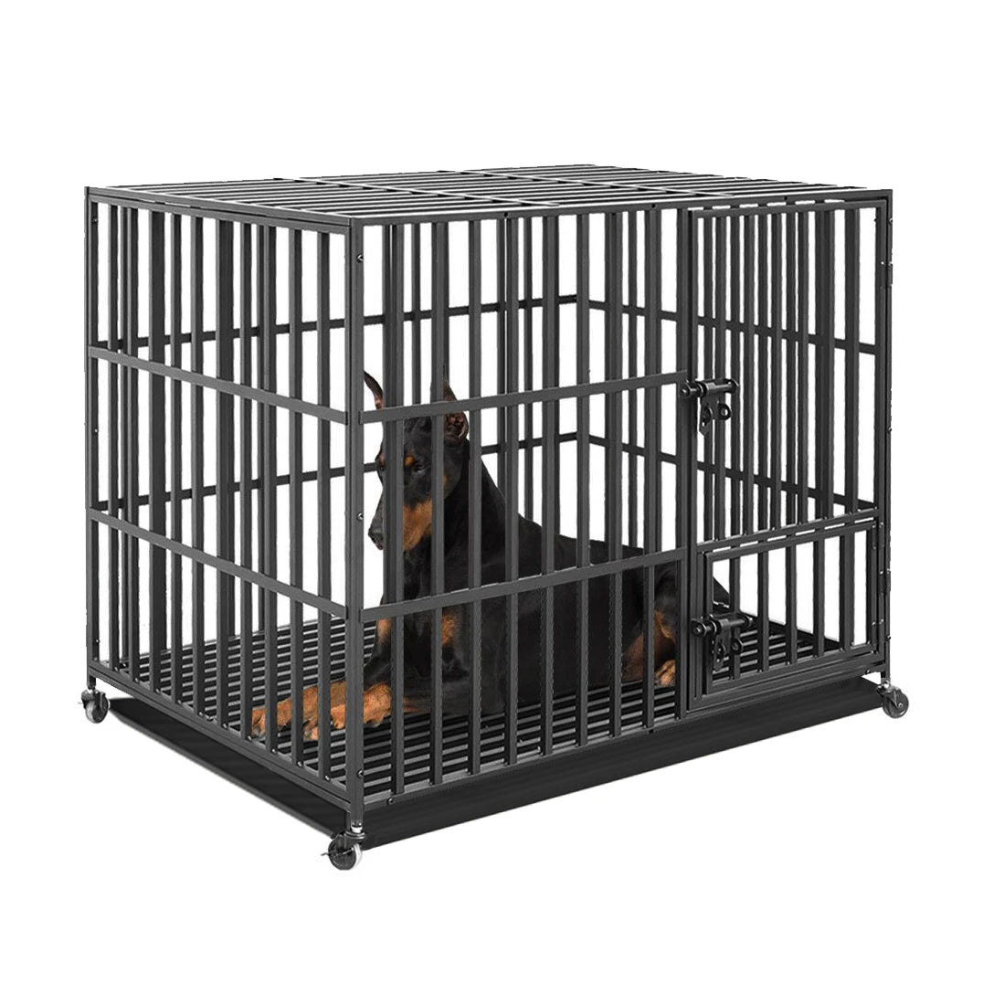 BINGOPAW Heavy Duty Metal Dog Cage With Three Doors Wheels