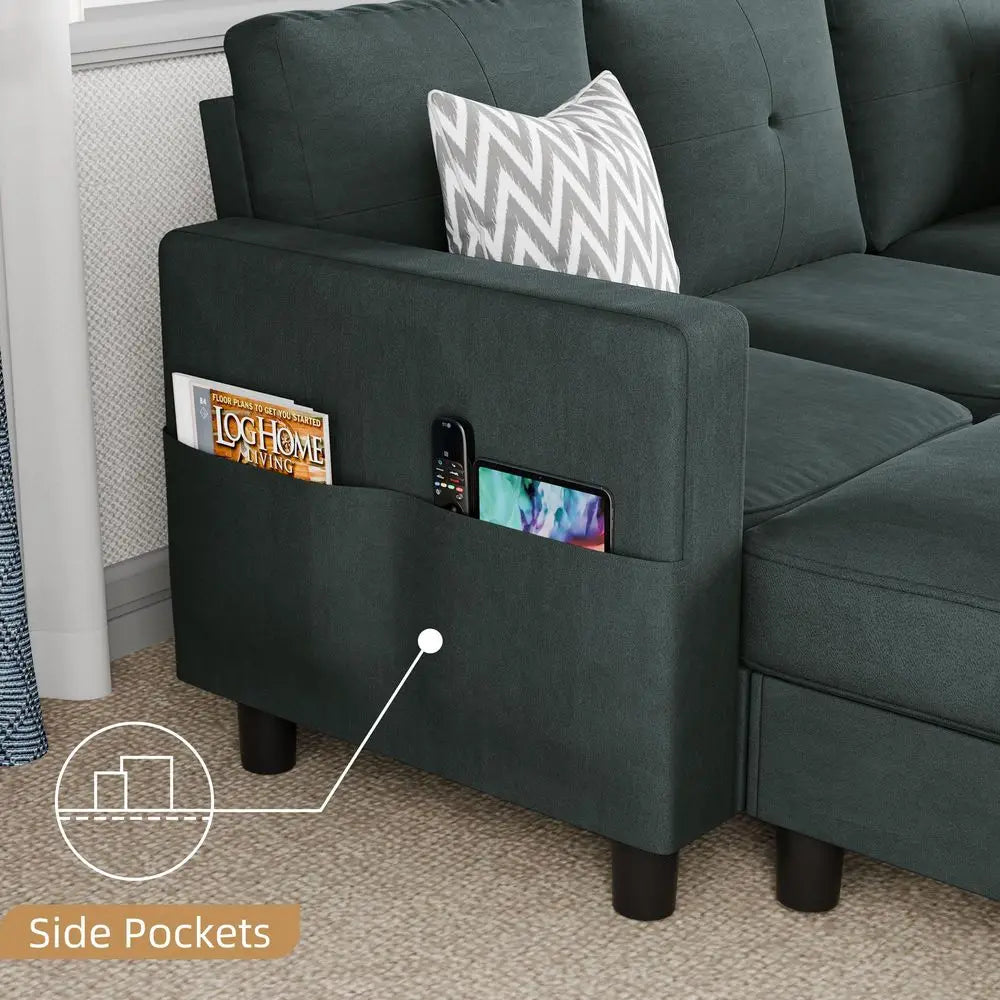 Convertible LShaped Sectional Sofa with Reversible Storage Ottoman, 3Seat Modern Fabric Couch for Living Room, Small Space Apar