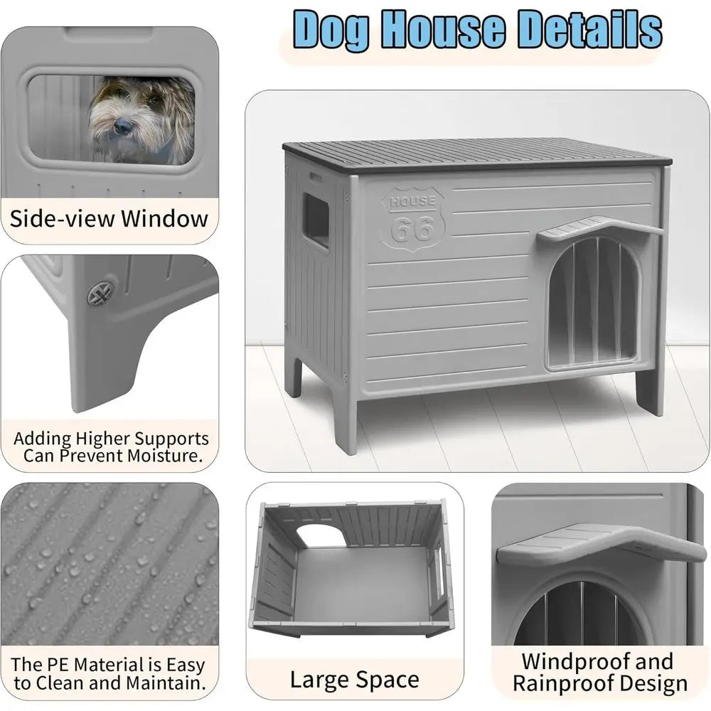 Durable Waterproof Plastic Dog House With Elevated Floor