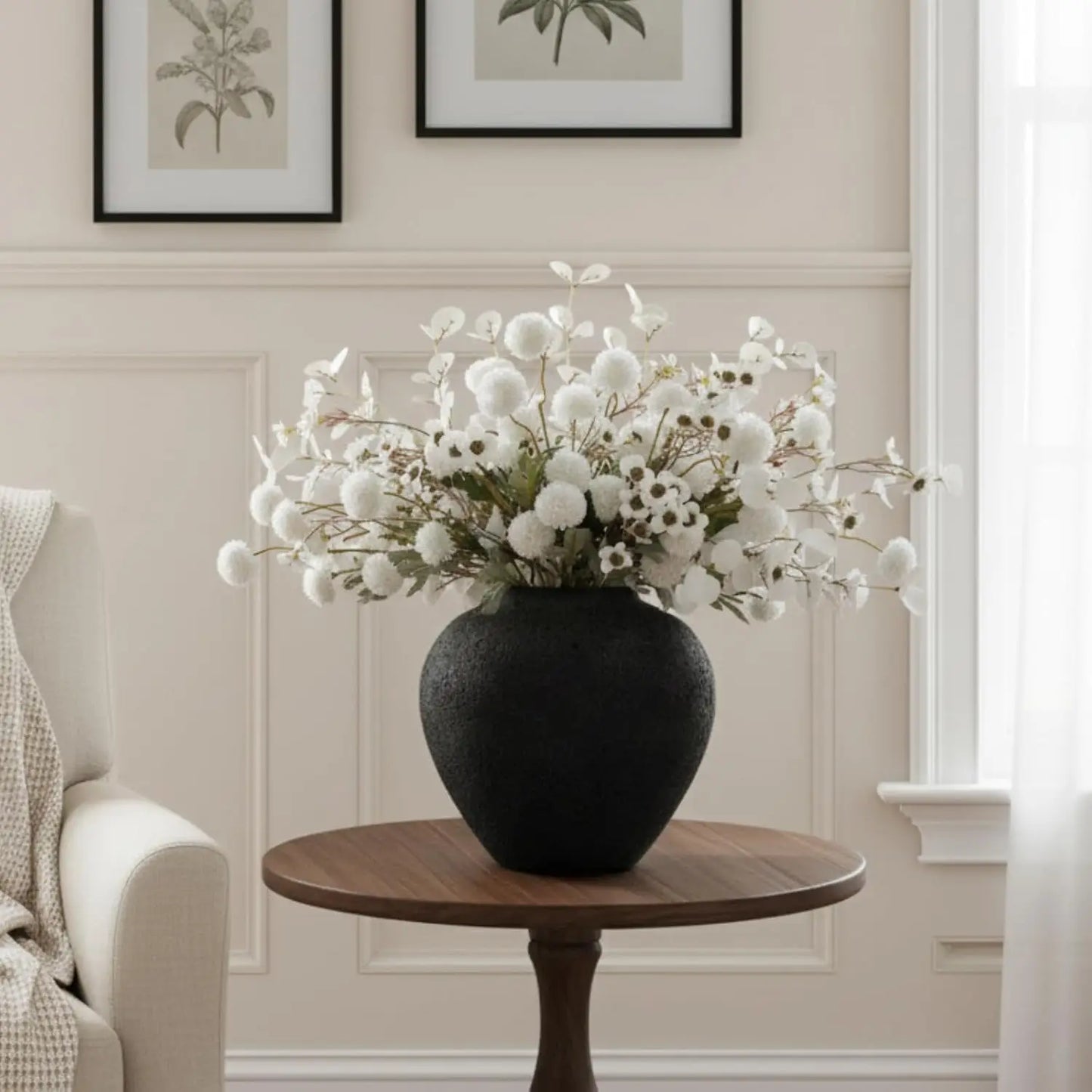 Large Black Round Vase, Pottery Rustic Look for Home Decor | Arina Black Iron Vase Modern Farmhouse, Console Table Decor, Textured Metal Big Vases for Centerpieces, Jarrones Grandes