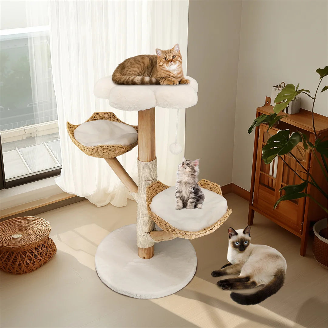Bingopaw Solid Wood Cat Activity Center Claw Scratching Post Tree