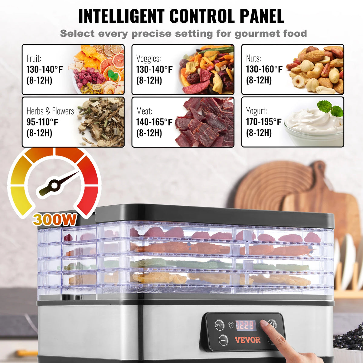 Vevor 5 Tray Food Dehydrator With Digital Temperature Controls