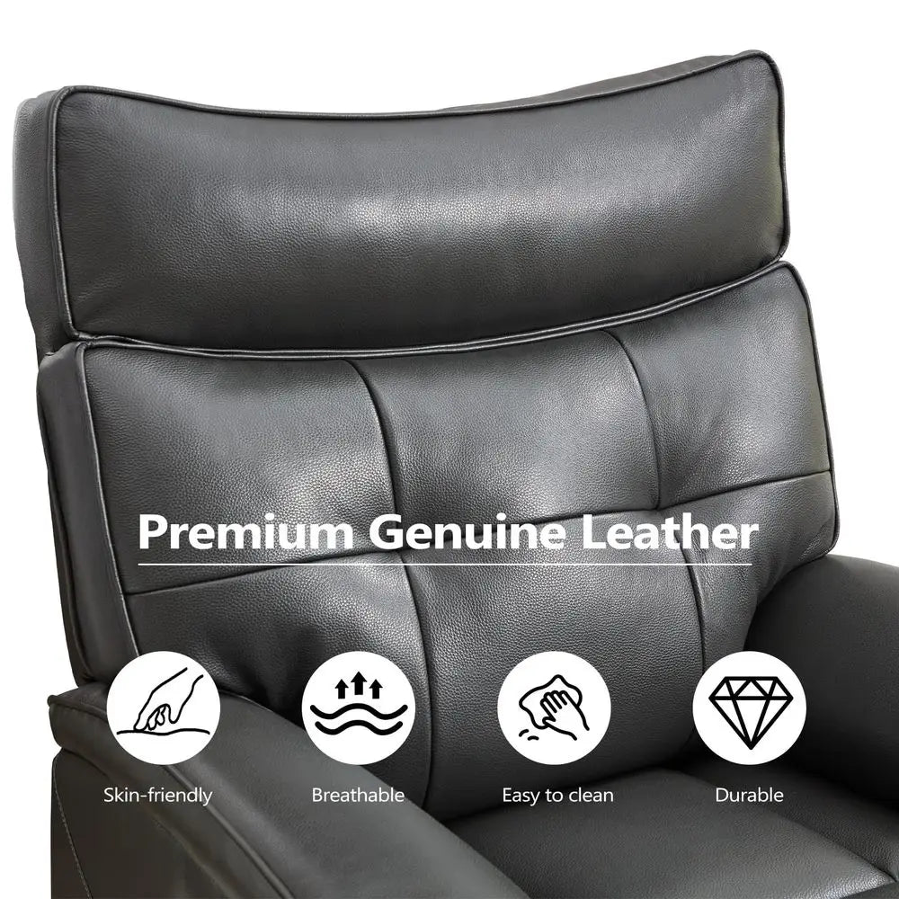 Power Recliner Chair with USB Charge Port, Genuine Leather Electric Reclining Chairs for Adults, Ergonomic Single Recliner Sofa