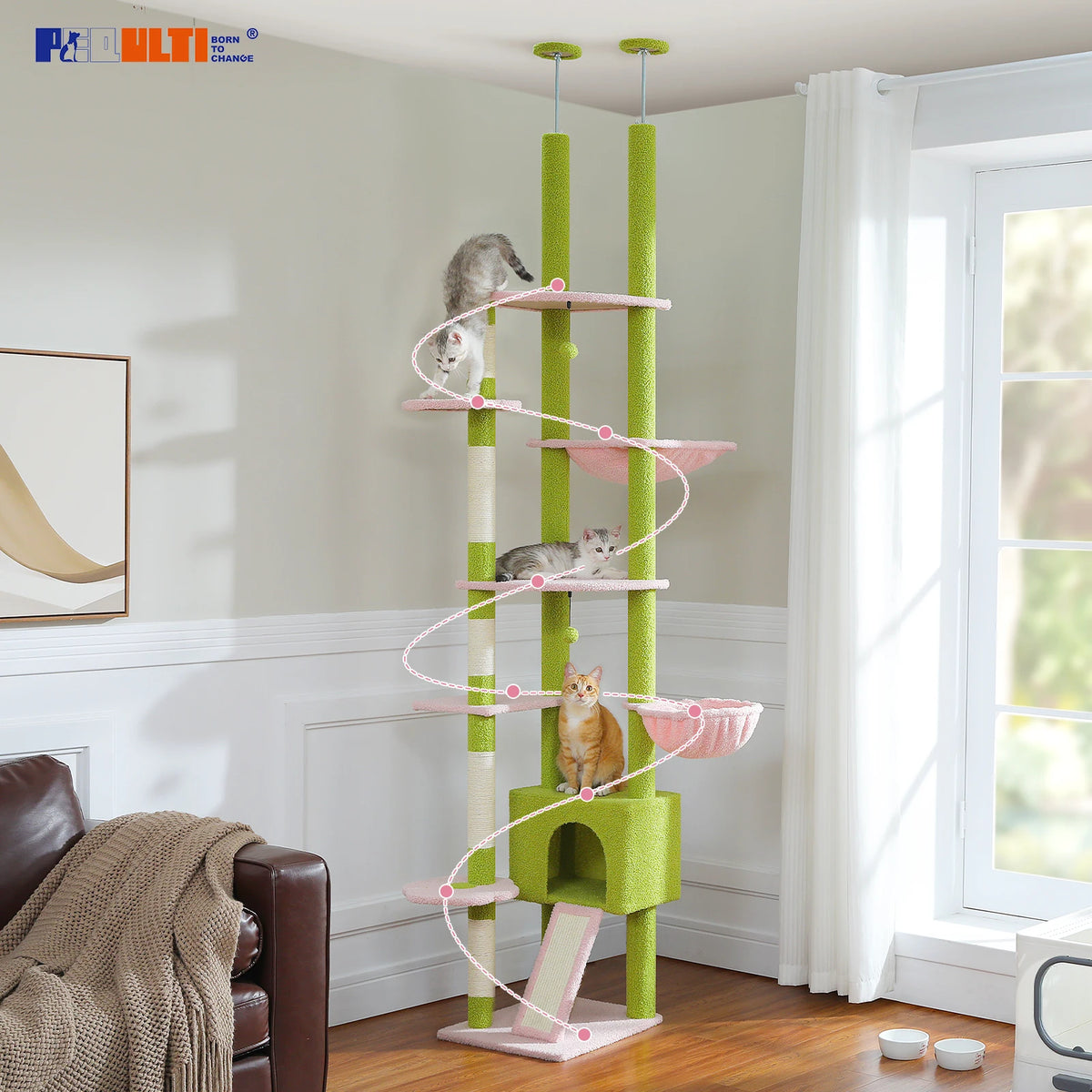 PETEPELA Cactus Cat Tree With Condo Hammock And Scratching Post
