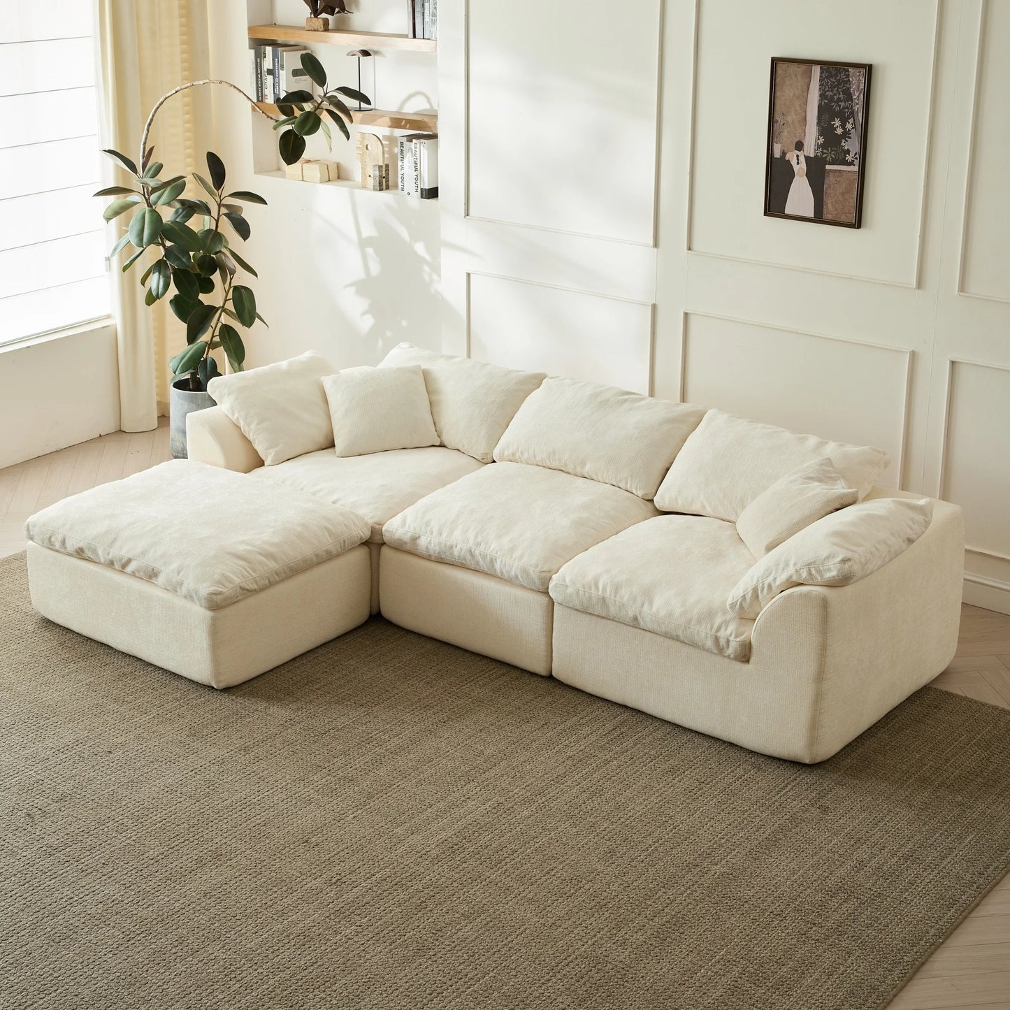 Yeflixvrau Modern Cloud L Shaped Modular Sofa With Ottoman