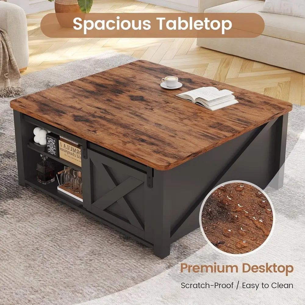 Farmhouse Lift Top Coffee Table With Hidden Storage