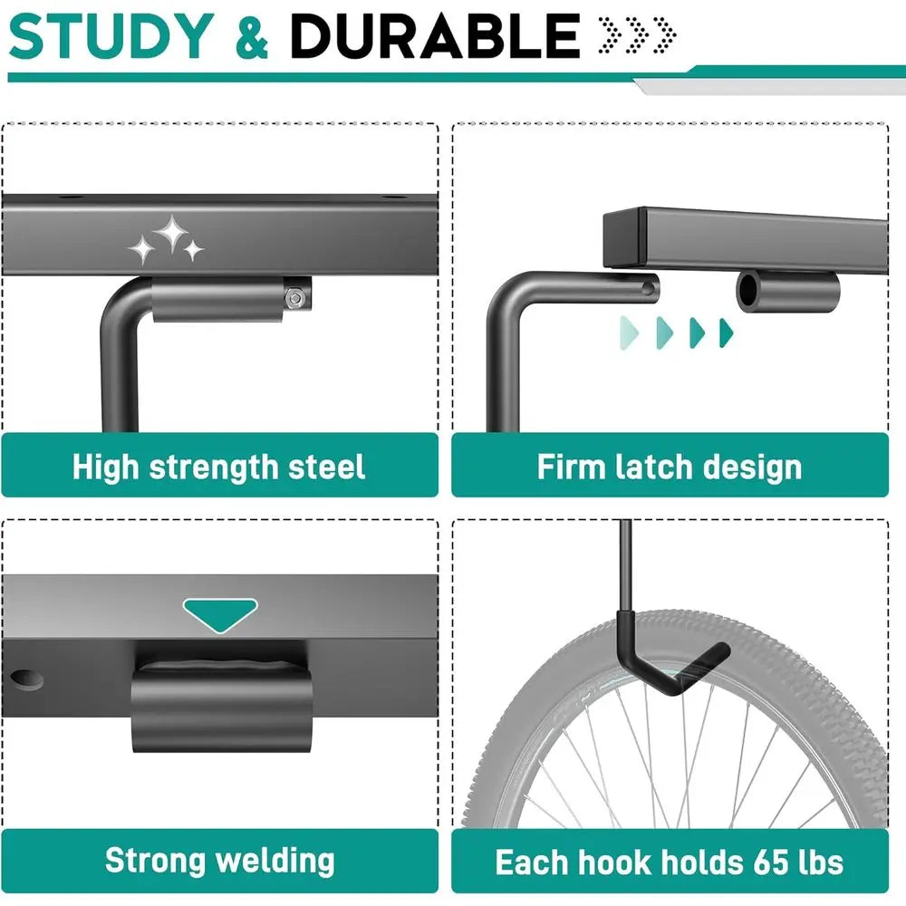Ceiling Mounted Bike Racks or Garage, Indoor Bike Storage Hanger with Adjustable Cycling Hooks for 2 to 4 Bikes, Holds up to 260