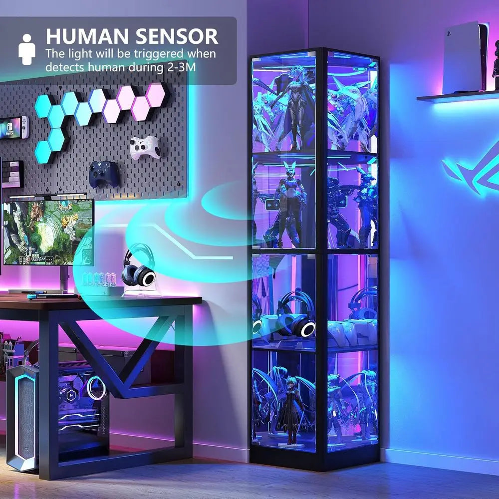 LED Lit Glass Display Cabinet For Collectibles And Decorative Items
