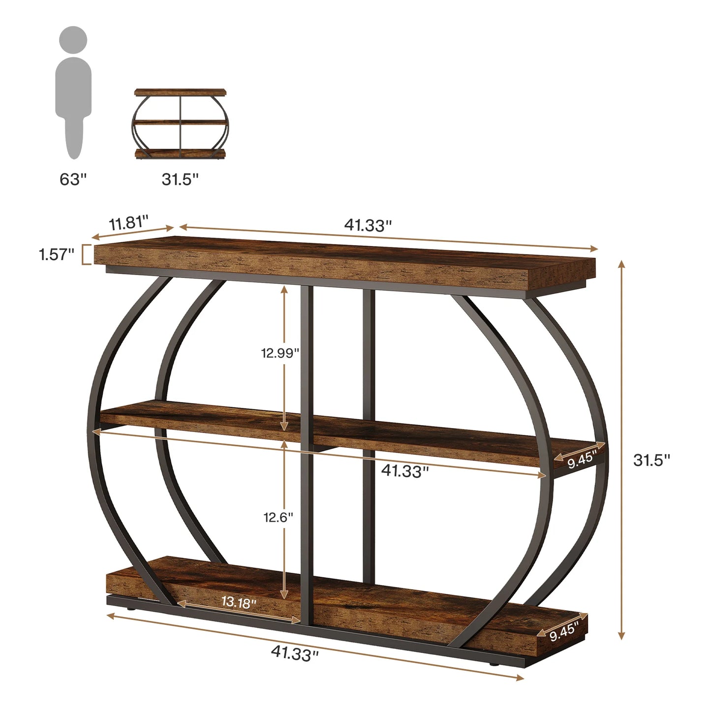 Tribesigns Console Table Industrial Arched Frame With Storage Shelves