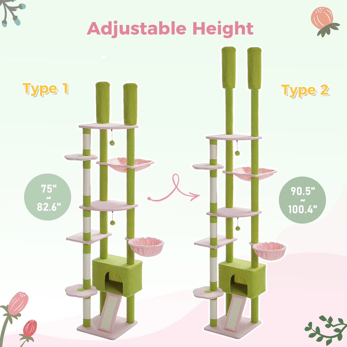 PETEPELA Cactus Cat Tree With Condo Hammock And Scratching Post