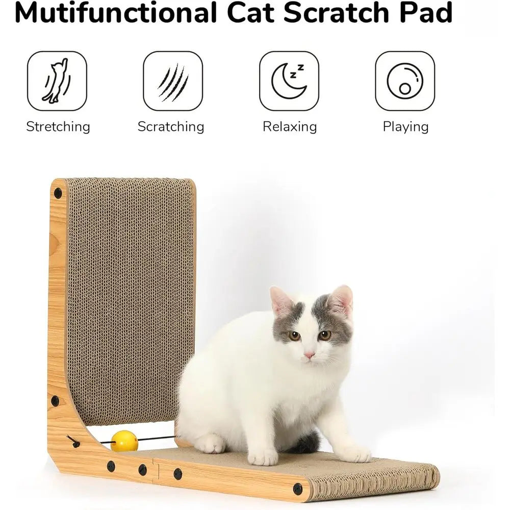 18.9 Inch L Shape Cat Scratch Pad, Veal Cat Scratcher Wall Mounted, Cat Scratching Cardboard with Ball Toy for Indoor Cats