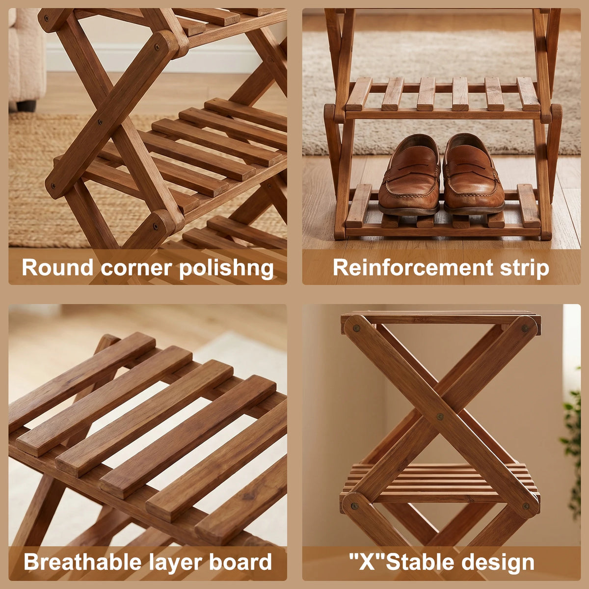 Universal Bamboo Shoes Rack Organizer Storage PC For Home Entryway Closet Bedroom Living Room Space Saving Multi Layer Durable Lightweight Easy Assembly Portable Shoe Shelf Holder Stand With PC Connectors Accessories Kit Prem