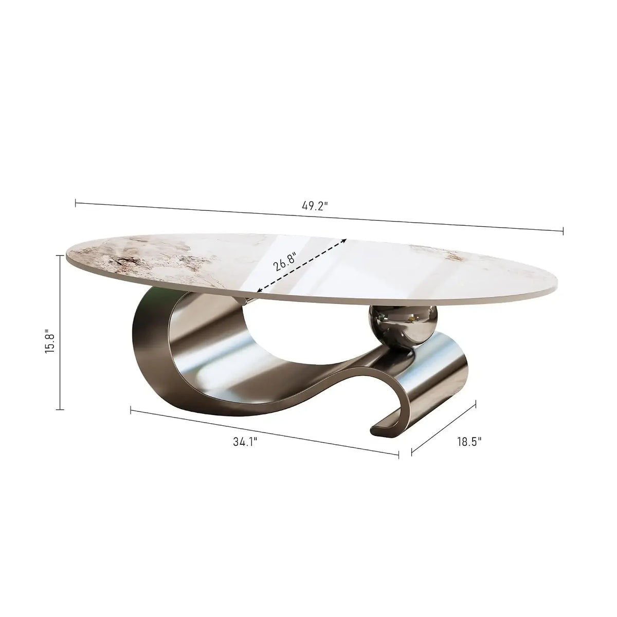 Modern Oval Coffee Table with Sintered Stone Marble Pattern Top