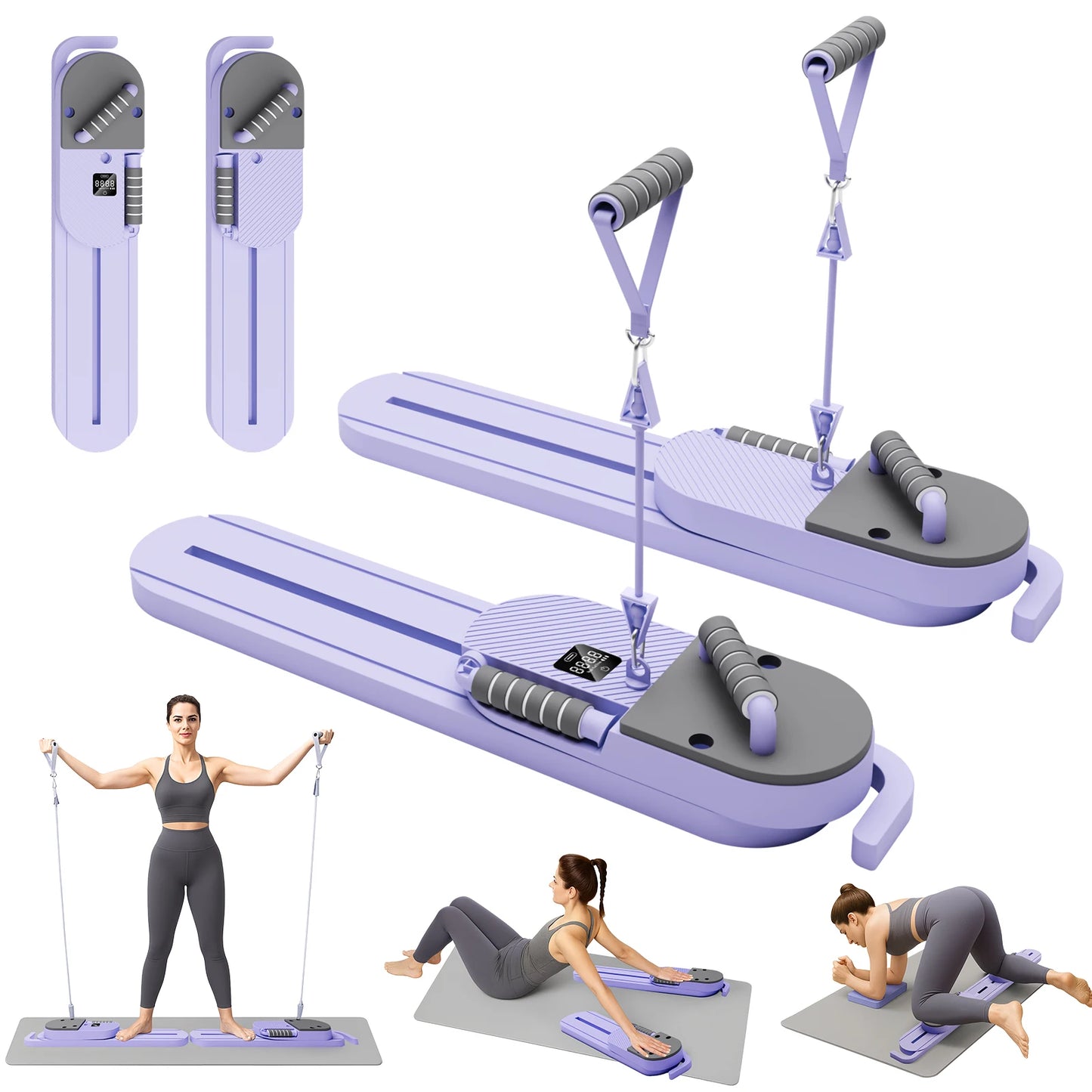 Portable Pilates Reformer Board With Resistance Bands LCD Display