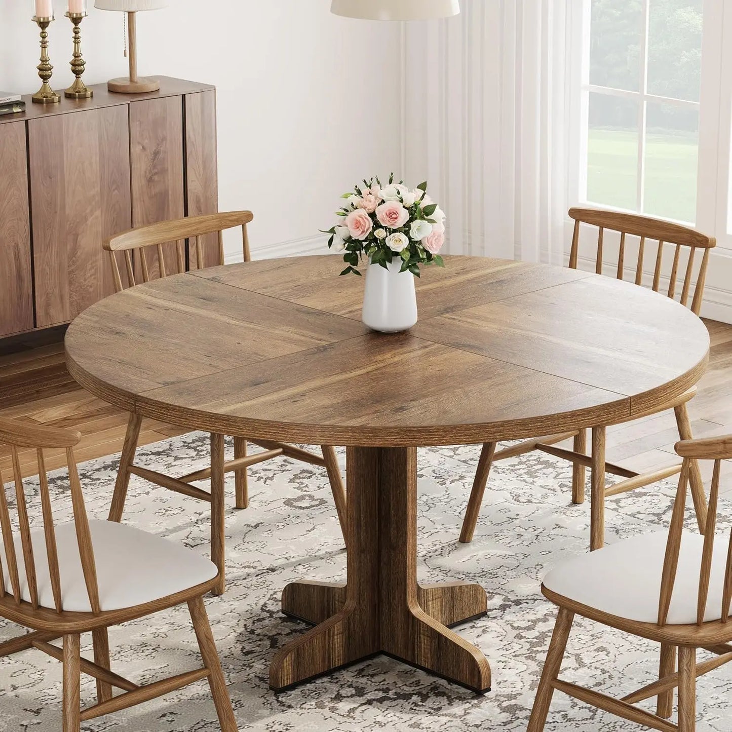 Studyset Round Dining Table for Four Farmhouse Kitchen