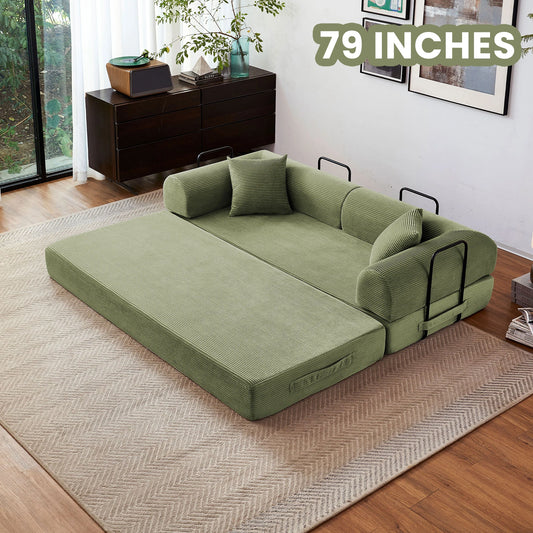 Convertible Futon Sofa Bed Foldable Couch With L Shaped Arms