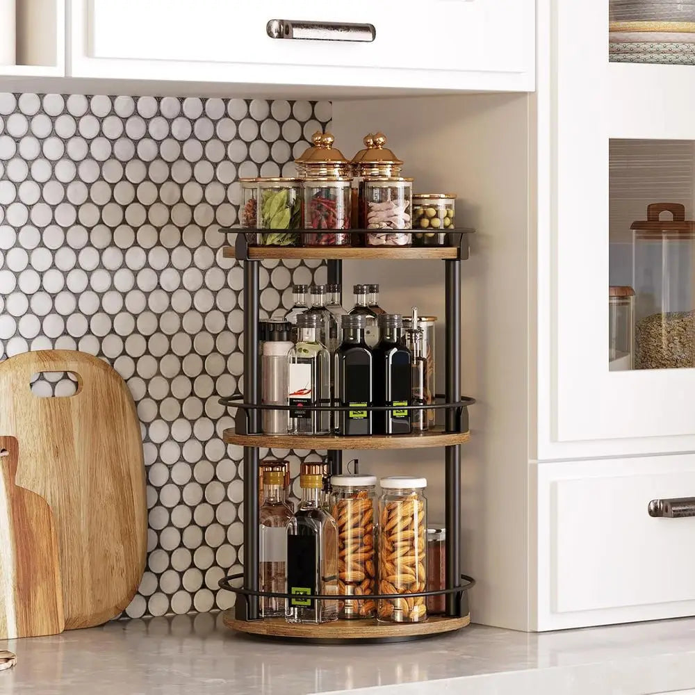 3-Tier Lazy Susan Organizer, Rotating Spice Rack, Spinning Organizer, Industrial Turntable Spice Rack Organizer or Cabinet, Kitc