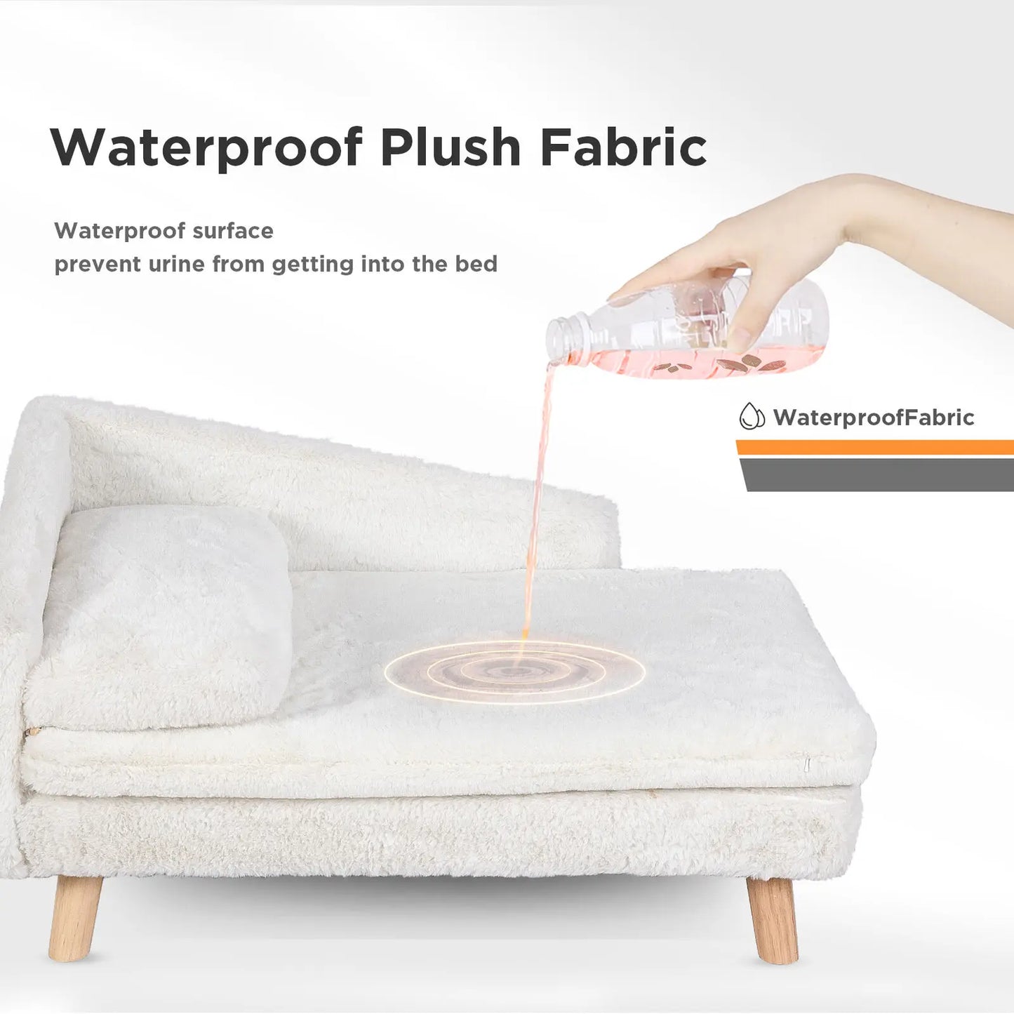 L Shape Plush Pet Bed Sofa Elevated Couch With Solid Wood Legs For Cats And Dogs