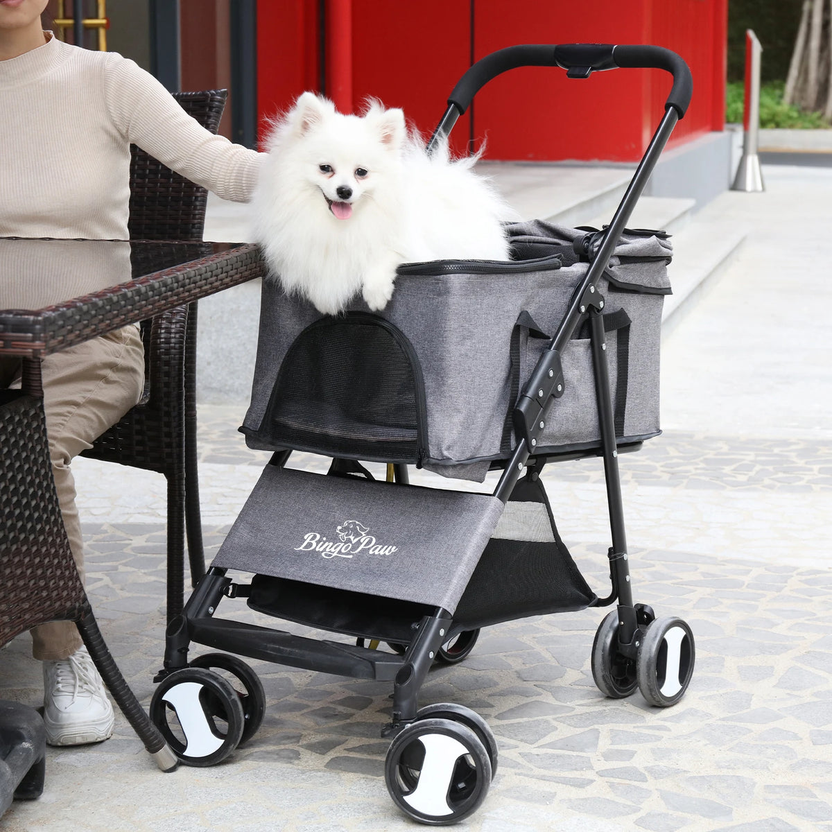 Portable Four Wheel Dog Carrier Trailer With Ventilated Mesh Windows