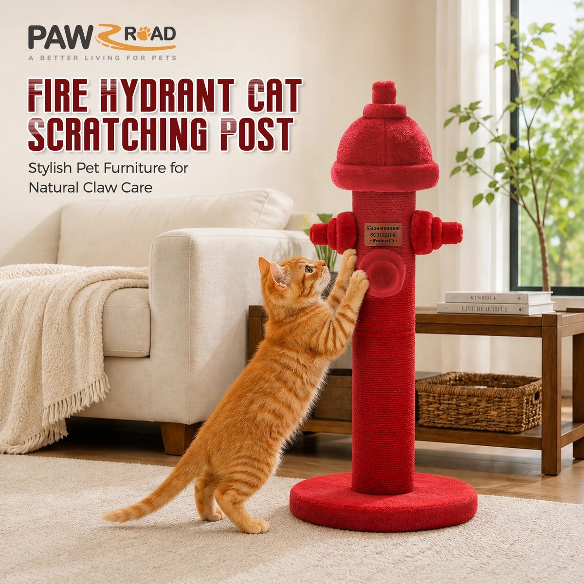Fire Hydrant Sisal Cat Scratching Post Red Vertical Tall Cat Scratcher with Sisal Wrapped Post Cute Scratching Post for Indoor Cat Furniture Cat Toys