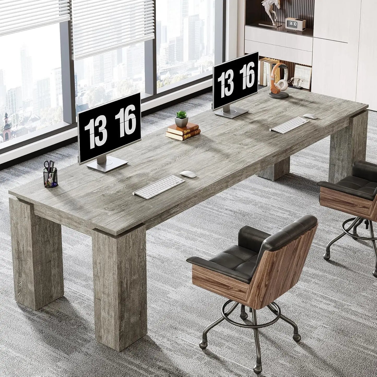 86-Inch Wood Two-Person Office Desk, Modern Double Computer Desk, Extra Long Workstation Table for Home Office, Customized