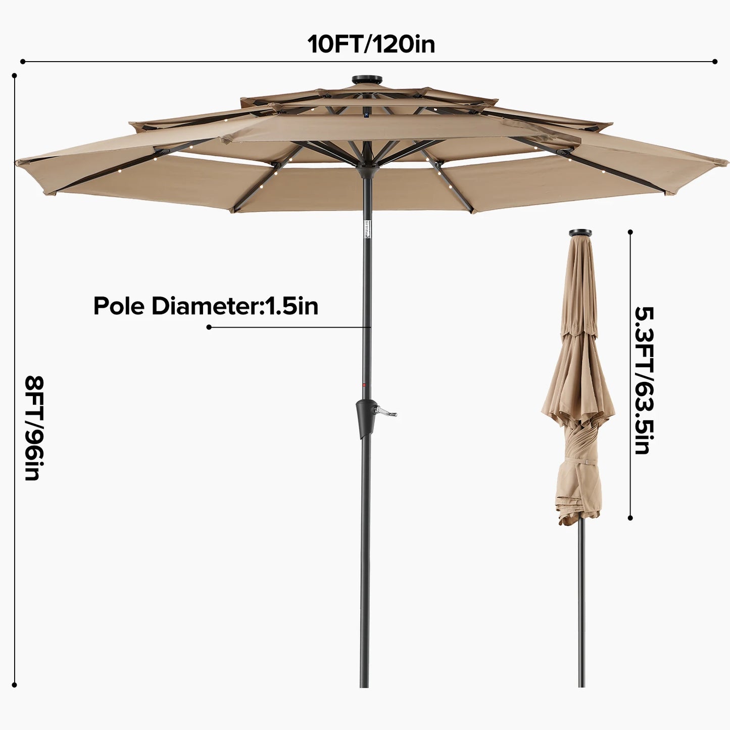 JHK 3-Tier Outdoor Patio Umbrella With LED Lighting