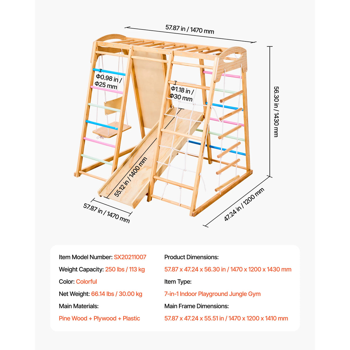 SucceBuy Indoor Wooden Playground Jungle Gym With Climbing Slide