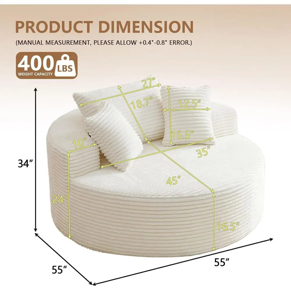 Oversized Round Corduroy Lounge Chair With Deep Cloud Seat